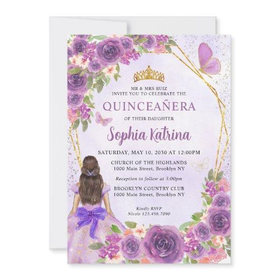 Pastel Purple Gold Floral Princess Quinceañera