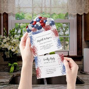 Patriotic red white blue balloons birthday rsvp all in one