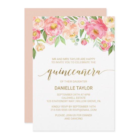 Peach and Pink Peony Flowers Quinceanera