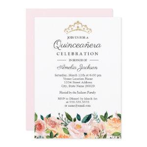 Peach Blush Watercolor Floral Quinceanera