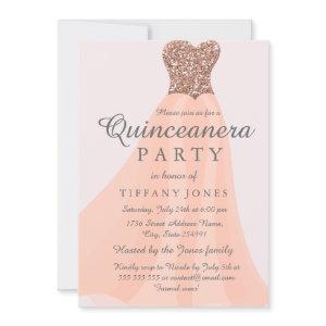 Peach Coral Sparkling Glitter Gown Quinceanera
