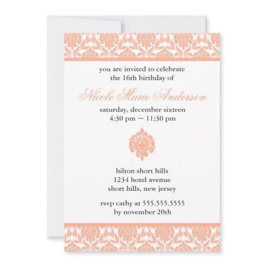Peach Damask Sweet Sixteen