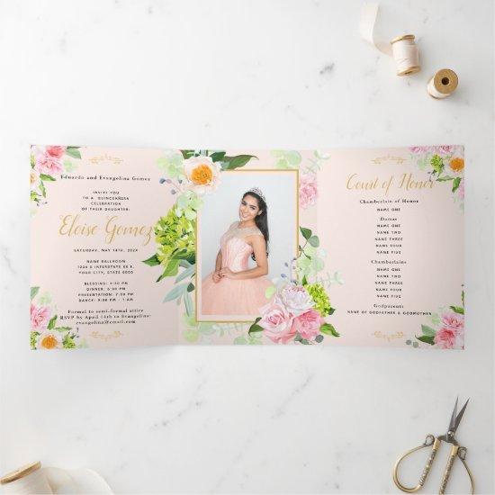 Peach Floral Trifold Quinceanera