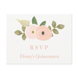 Peach Floral Watercolor Quinceanera RSVP Postcard