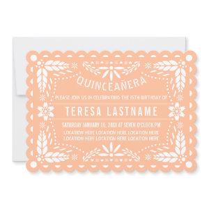 Peach fuzz and white papel picado Quinceañera