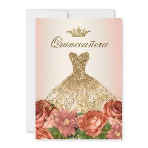 Peach Gold Floral Roses Quinceanera