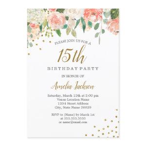 Peach Gold Watercolor Floral 15th Birthday Party