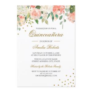 Peach Gold Watercolor Floral Quinceanera
