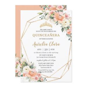 Peach Pink Blush Ivory Floral 15th Quinceañera