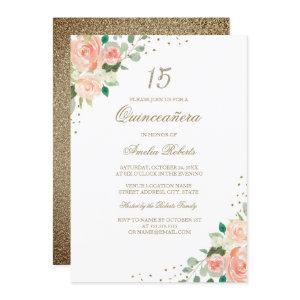 Peach Rose Gold Floral Quinceanera