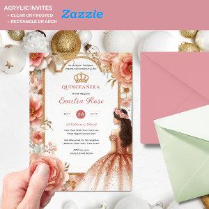 Peach Rose Gold Quinceañera Dress Floral Quince Acrylic