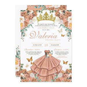 Peach Rosegold Blush Butterfly Quinceanera