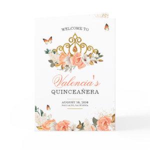 Peach Roses Gold Tiara Butterfly Quinceanera Program