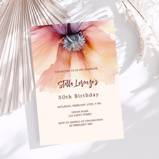 Peach watercolored floral birthday