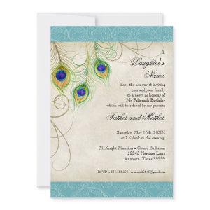 Peacock Feathers Aqua Damask Quinceanera Party