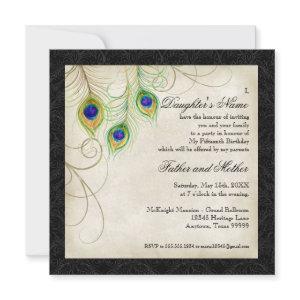 Peacock Feathers Black Damask Quinceanera Party