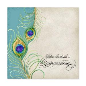 Peacock Feathers Black Damask Quinceanera Party