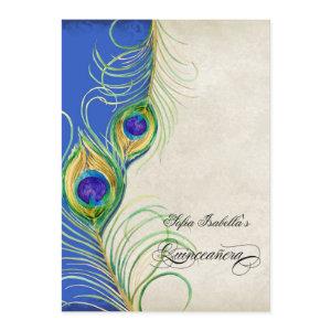 Peacock Feathers Blue Damask Quinceanera Party