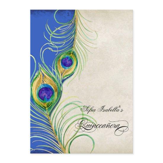 Peacock Feathers Blue Damask Quinceanera Party