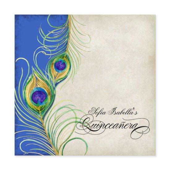 Peacock Feathers Blue Damask Quinceanera Party