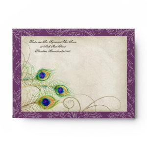Peacock Feathers Deep Purple Wedding  Envelope