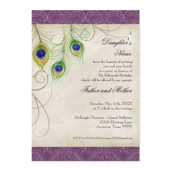 Peacock Feathers Purple Damask Quinceanera Party