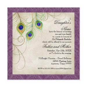 Peacock Feathers Purple Damask Quinceanera Party