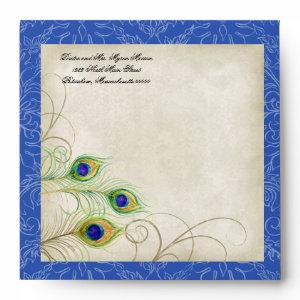 Peacock Feathers Royal Blue Quinceanera Invites Envelope