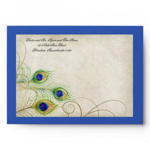 Peacock Feathers Royal Blue Wedding  5x7 Envelope