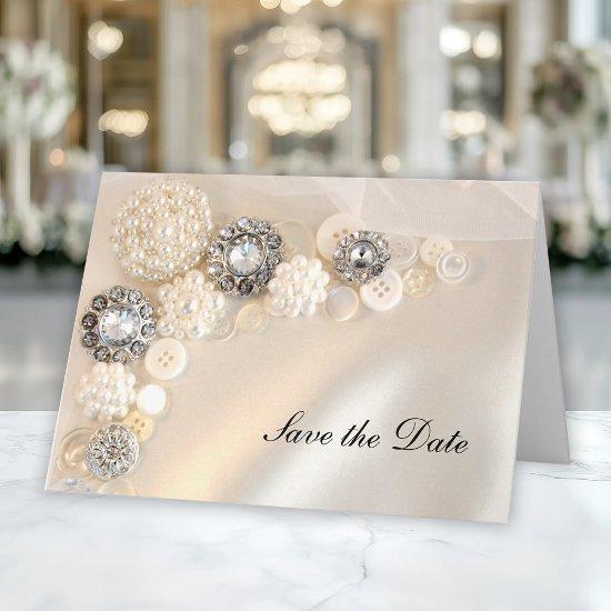 Pearl Diamond Buttons Quinceañera Save the Date