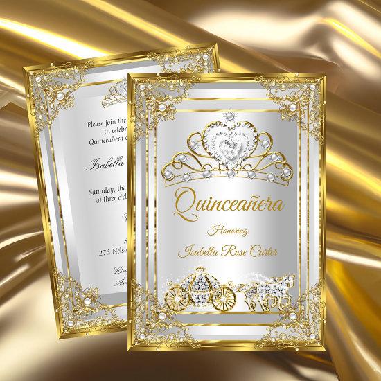 Pearl Gold White Quinceanera tiara carriage