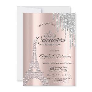 Pearls,Eiffel Tower,Drips Rose Gold Quinceañera