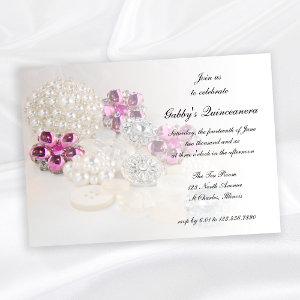 Pearls Pink Diamond Buttons Quinceañera Party