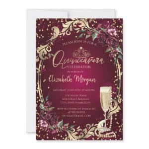 Pearls Prosecco Diamond Burgundy Roses Quinceañera