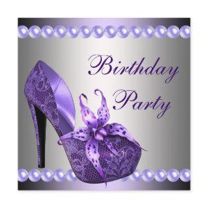 Pearls Purple High Heels Shoes Birthday Party