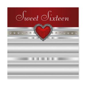 Pearls Ruby Red Heart Sweet Sixteen Birthday