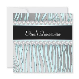 Pearls Teal Blue Zebra Quinceanera
