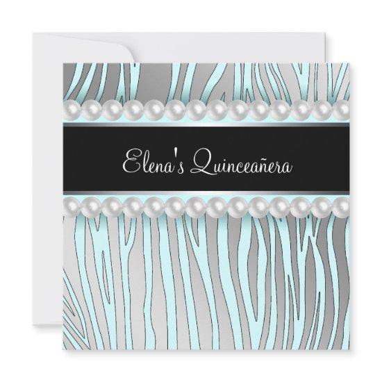 Pearls Teal Blue Zebra Quinceanera