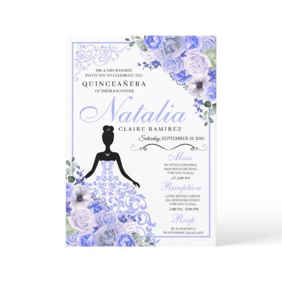 Periwinkle Blue Floral Quinceanera Birthday
