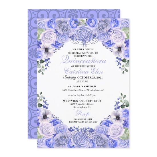 Periwinkle Blue Floral Quinceanera Birthday