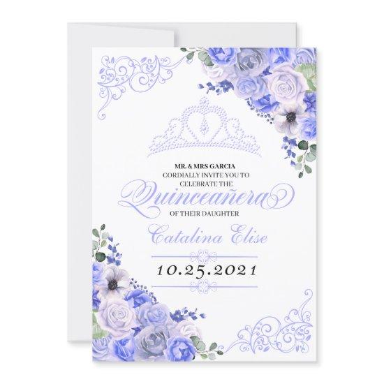 Periwinkle Blue Floral Quinceanera Birthday
