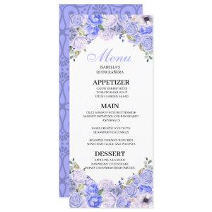 Periwinkle Blue Floral Quinceanera Menu