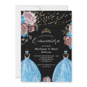 Periwinkle Blue Princess Floral Twins Quinceañera