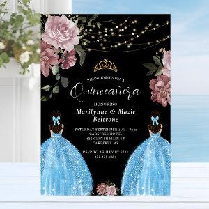 Periwinkle Blue Princess Floral Twins Quinceañera