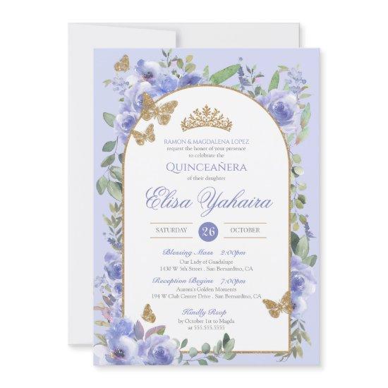 Periwinkle Blue Watercolor Golden Butterfly Quince