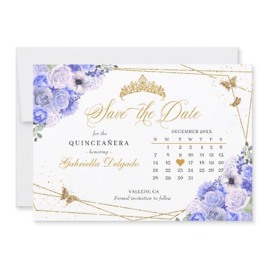 Periwinkle & Gold Quinceañera Save The Date