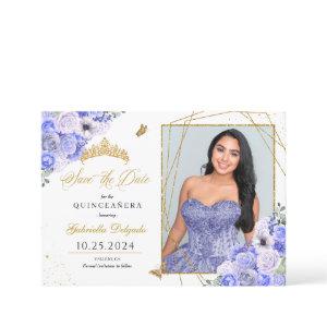 Periwinkle & Gold Quinceañera Save The Date Photo