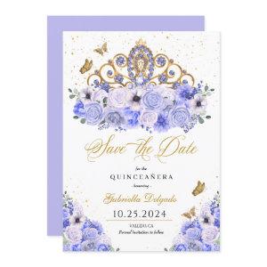 Periwinkle & Gold Tiara Save The Date Quinceañera
