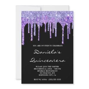 Periwinkle Purple Glitter Drips Black Quinceañera