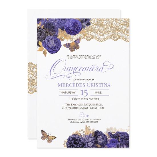 Periwinkle Roses and Lace Butterfly Quinceañera In